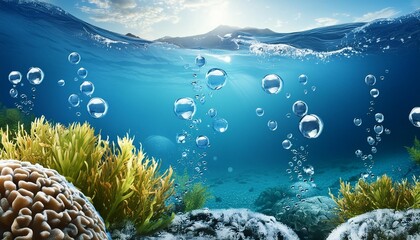 Wall Mural - underwater scene with bubbles underwater background deep blue sea and beautiful underwater ai generated image