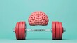 © Sorat - Brain and dumbbell concept emphasizing mental strength and physical fitness against a blue background.