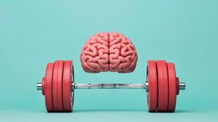 brain and dumbbell concept emphasizing mental strength and physical fitness against a blue backgroun