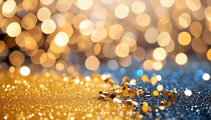 Wall Mural - background of abstract glitter lights gold blue and black de focused