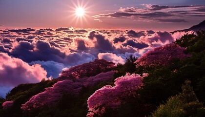 Wall Mural - pink clouds and sun pink sky