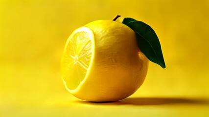 Sticker -  Freshly sliced lemon on a yellow background