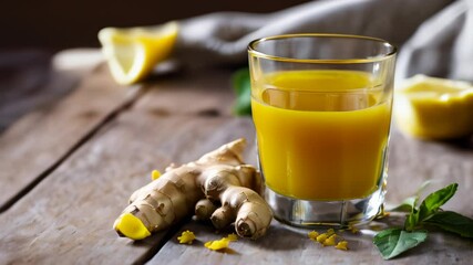 Wall Mural -  Freshly squeezed ginger juice a healthy and vibrant start to the day