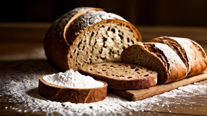 Canvas Print -  Baking in progress  A loaf of bread a dusting of flour and the art of bread making