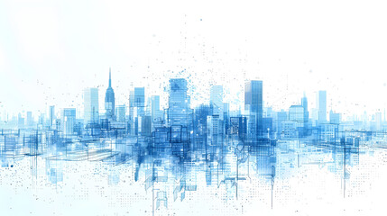 Technology city with skyscrapers flat abstract blue illustration isolated on white background