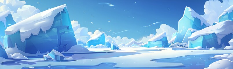 Wall Mural - a computer generated image of a snowy landscape with a blue sky. the sky is filled with clouds and a