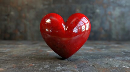 Wall Mural -   A red heart-shaped object sits on a stone floor in front of a gray and black wall