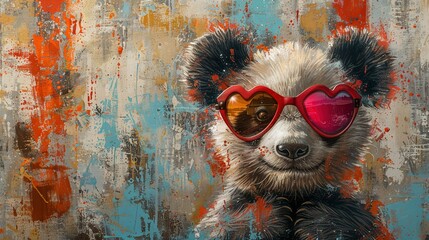 Wall Mural -   A Panda Bear in Heart-Shaped Sunglasses