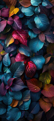 Poster - Colorful shiny leaves in neon colors on a dark background