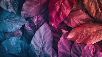 Poster - Colorful shiny leaves in neon colors on a dark background