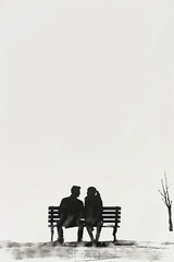 Wall Mural - A black and white sketch of a couple sitting on a bench