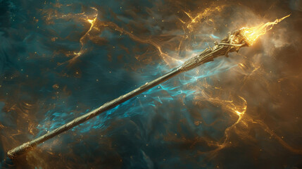 Wall Mural - A long, thin object with a yellow tip is floating in space
