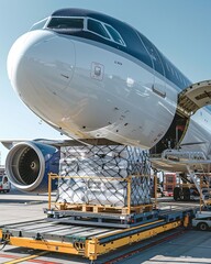 Cargo aircraft loading on the runway 