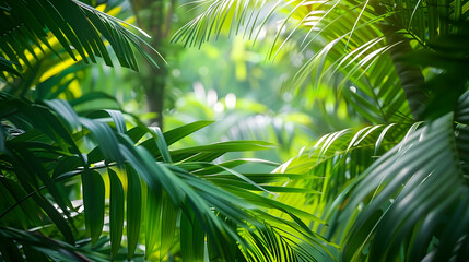 Canvas Print - full screen Nature leaves, green tropical forest backgound