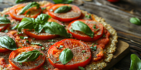 Wall Mural - Raw food pizza with a dehydrated flaxseed crust and fresh toppings.