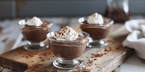 Poster - Gluten-free chocolate mousse served in glass cups with whipped coconut cream.