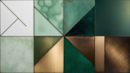 Wall Mural - Metallic tiles in shades of green and gold form a geometric pattern