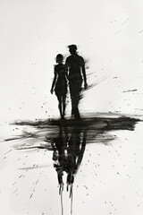 Wall Mural - A black and white sketch of a couple holding hands