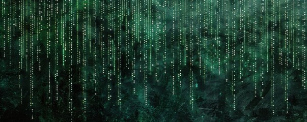 Digital Elegance: Cascading Green Binary Code on Dark Minimalist Background