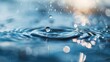 © familymedia - A droplet falling into water, producing ripples and sparkles under natural light, symbolizes tranquility and the subtle beauty of liquid interaction, perfect for serene themes.
