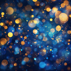 Abstract background with blue and gold hues and bokeh effects, celebrating New Year's Eve.