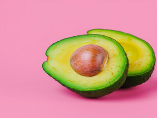 Two Halves of Avocado on Pink Background