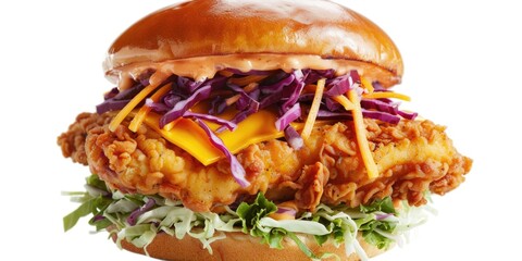 Wall Mural - A delicious-looking fried chicken sandwich served on a bun with a side of creamy coleslaw