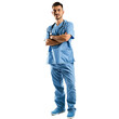 © nsit0108 - Young professional male nurse in scrubs with arms crossed, isolated on a transparent backdrop