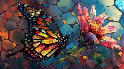 Wall Mural - A colorful butterfly is perched on a flower