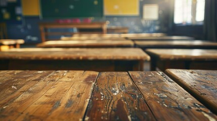 Wall Mural - Wooden classroom table surface