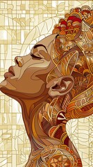 Wall Mural - A woman with a gold headdress and a gold background