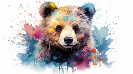 Colorful Watercolor Bear Cub Artwork