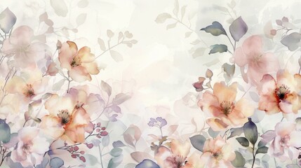 Wall Mural - Elegant Watercolor Floral Background with Pastel Tones