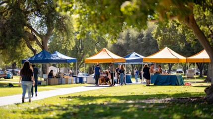 vibrant outdoor market day at a sunny park