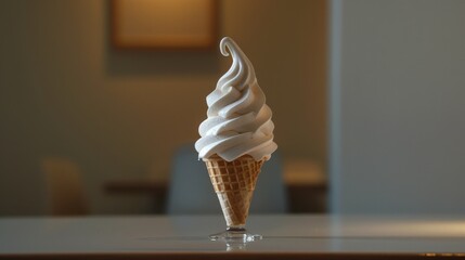 Wall Mural - Soft Serve Vanilla Ice Cream Cone Against Artistic Background