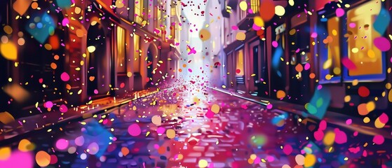 Wall Mural - colorful confetti on the street art illustration with vibrant colors and festive atmosphere