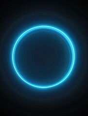 a bright blue neon circle shines on a dark black background, ready for use in designs and illustrati