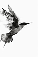 Wall Mural - A black and white sketch of a bird in flight