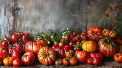 Wall Mural - Vibrant organic autumn harvest of fresh tomatoes