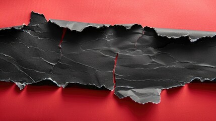 Sticker - Texture of torn black paper isolated against a red background