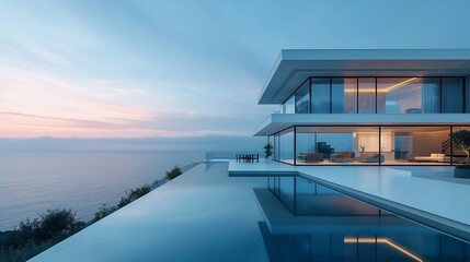 Poster - A modern villa with an infinity pool overlooking the sea