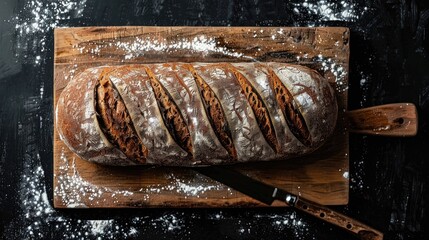 Wall Mural - Freshly baked rye bread on a board