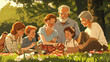 © Erika - ilustracion del dia de los abuelos haciendo un dia de campo familiar al aire libre en el campo picnic en familia