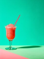 Hot Pink Summer Drink on a green Background with Sunlight and Shadows