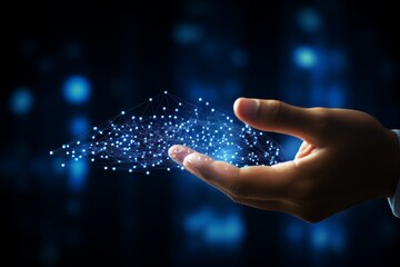 Innovative glowing digital hand symbolizing technology on captivating bokeh background