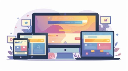 Adaptive and responsive web design concept showing sample website on different tech gadgets and screen sizes