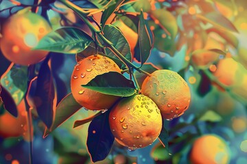 Wall Mural - Juicy oranges grow on trees. orange farm