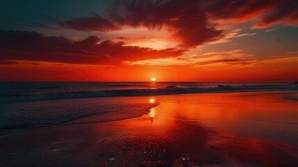 Wall Mural - red sunset at the beach