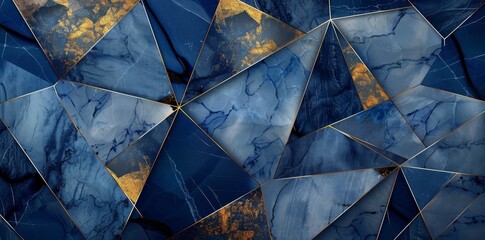 Wall Mural - Minimal Mosaic Texture with Abstract Geometrics in Navy Blue and Gold An opulent display of geometry