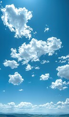 Canvas Print - Fluffy white clouds dot the bright blue sky. AI.